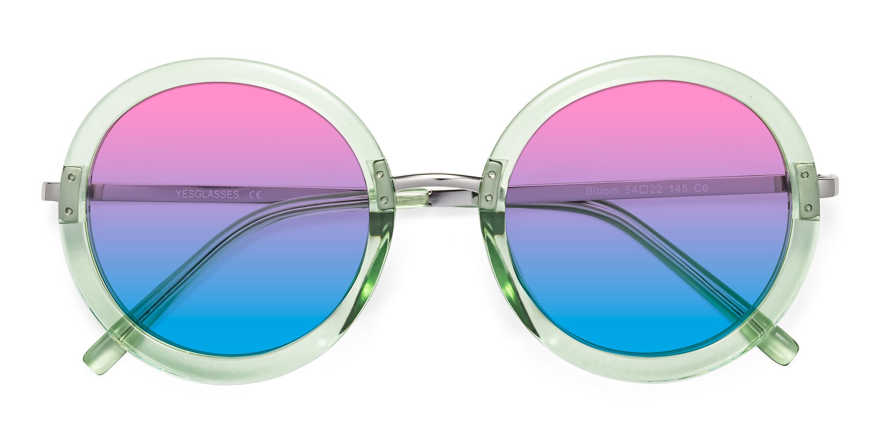 Folded Front of Bloom in Mint Green with Pink / Blue Gradient Lenses