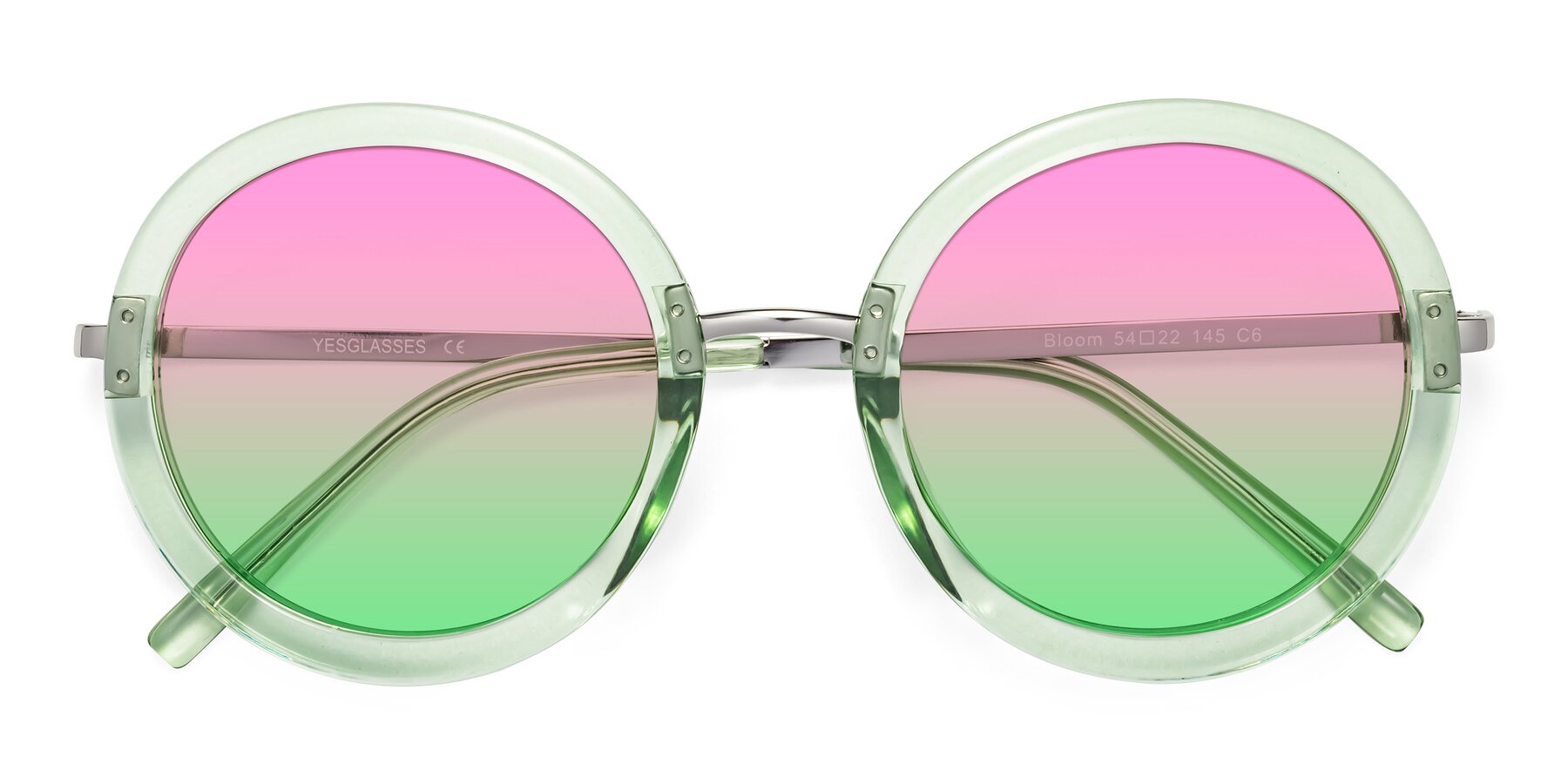 Folded Front of Bloom in Mint Green with Pink / Green Gradient Lenses