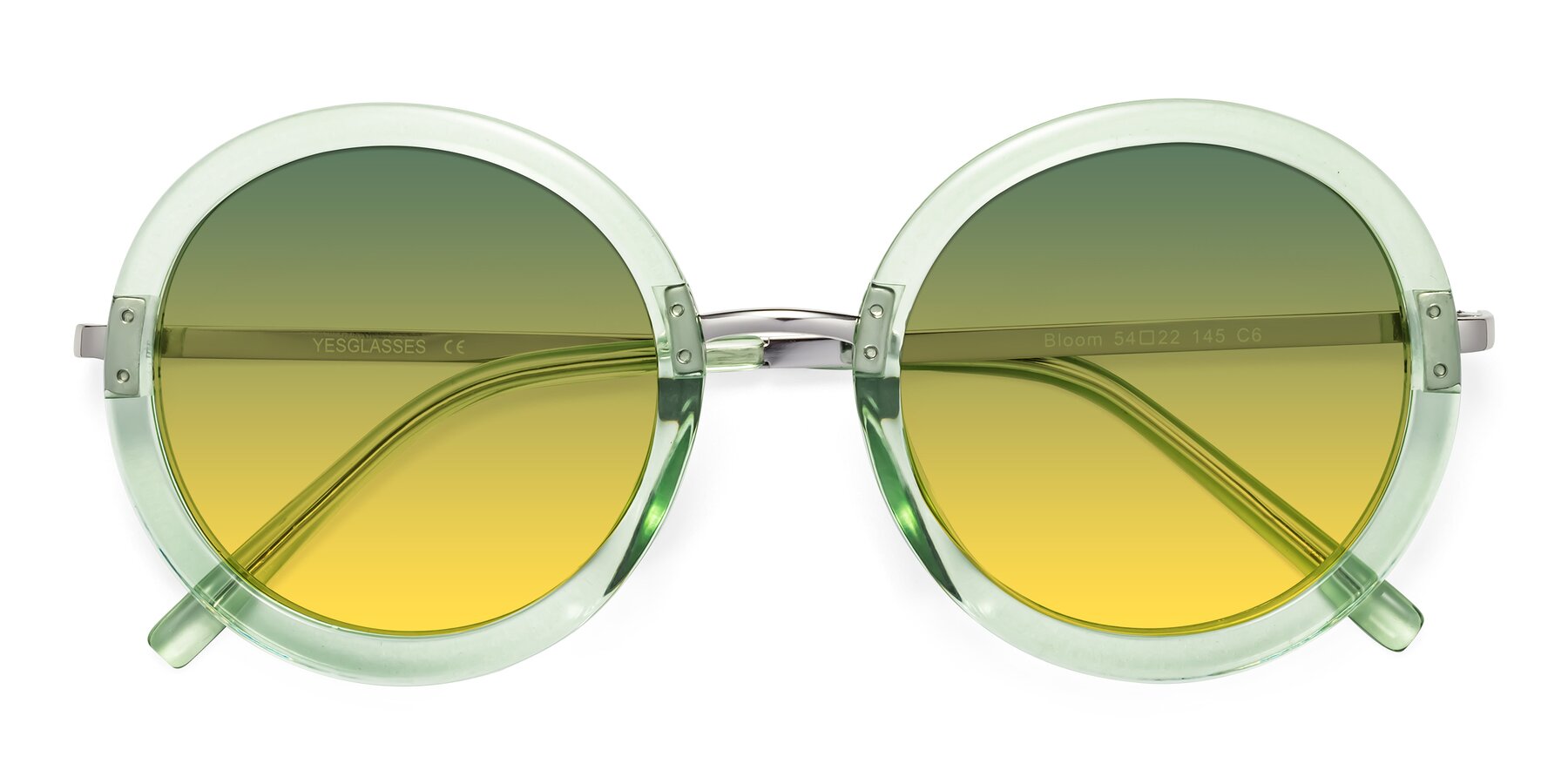 Folded Front of Bloom in Mint Green with Green / Yellow Gradient Lenses