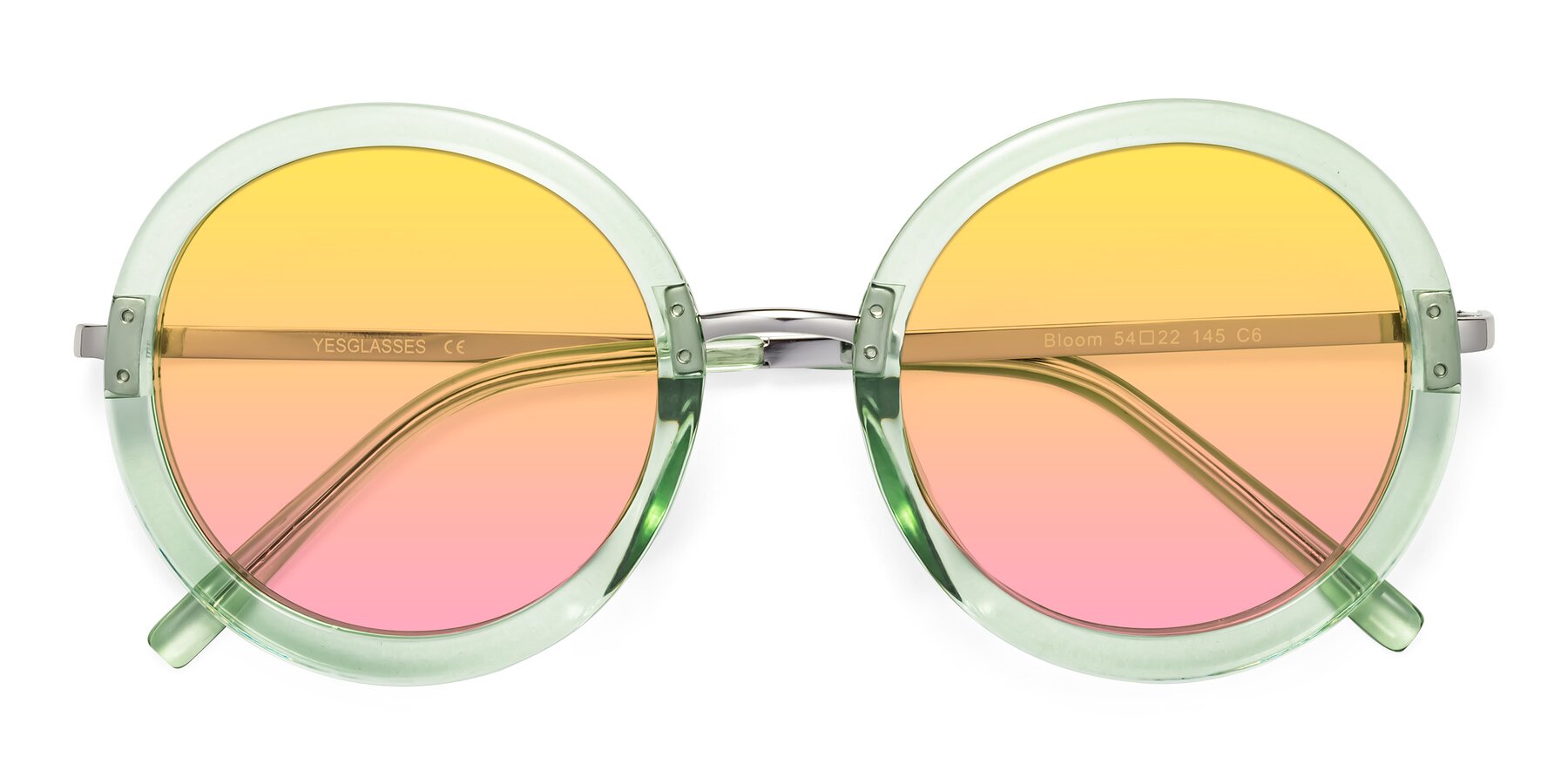Folded Front of Bloom in Mint Green with Yellow / Pink Gradient Lenses
