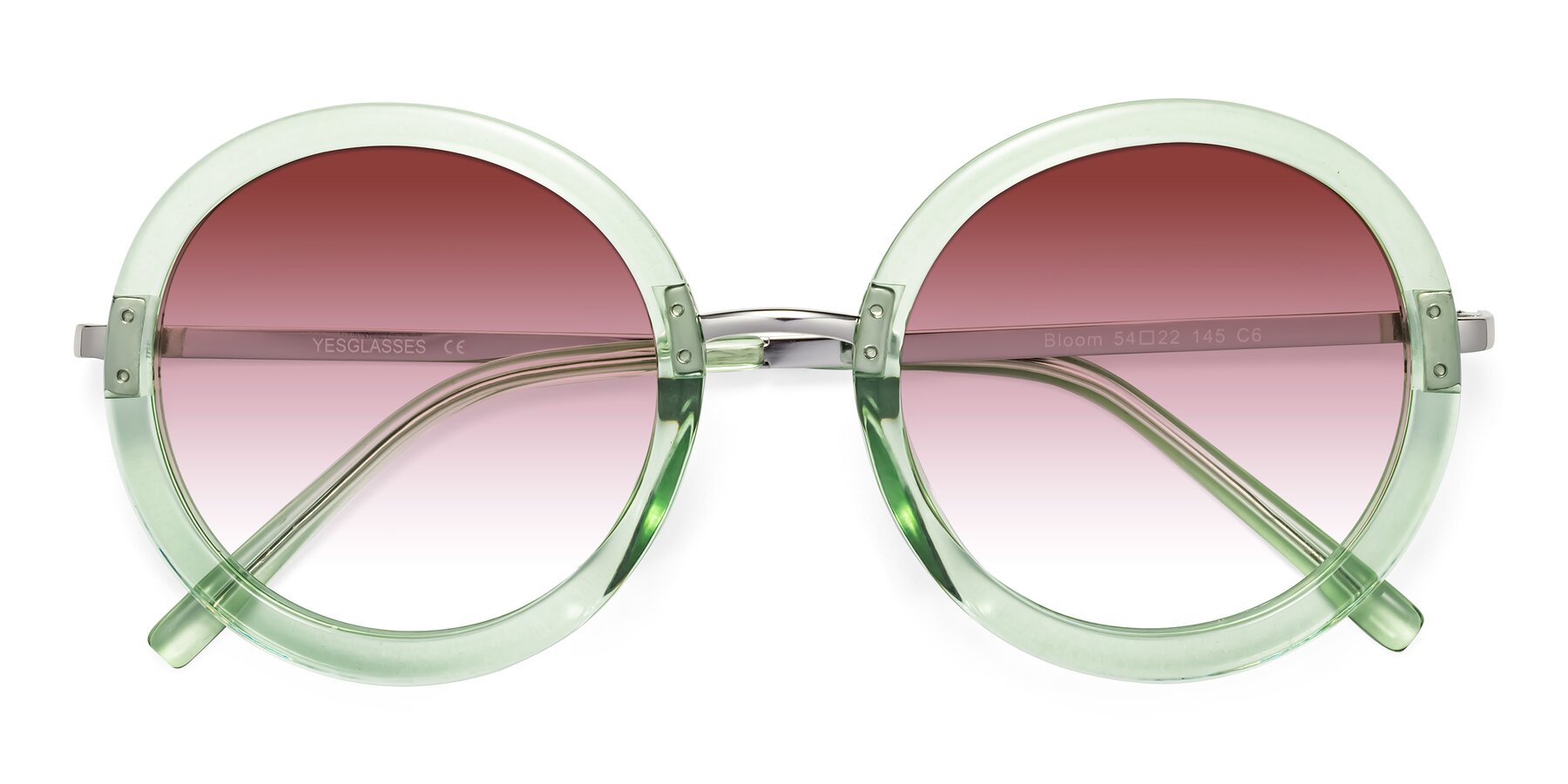 Folded Front of Bloom in Mint Green with Garnet Gradient Lenses