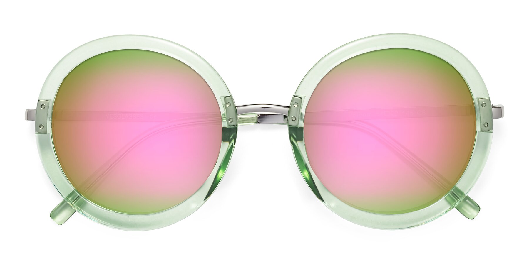 Folded Front of Bloom in Mint Green with Pink Mirrored Lenses