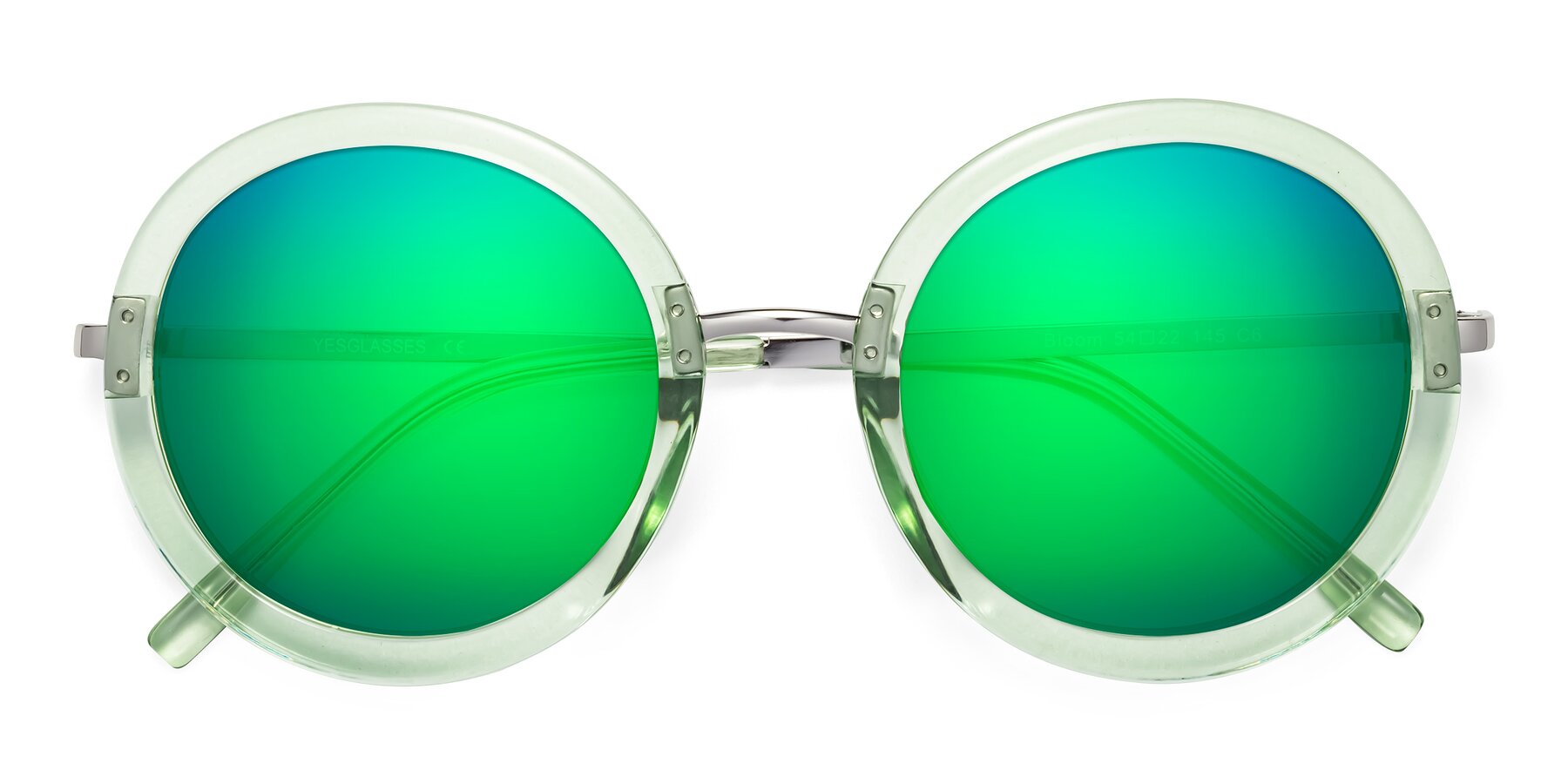 Folded Front of Bloom in Mint Green with Green Mirrored Lenses