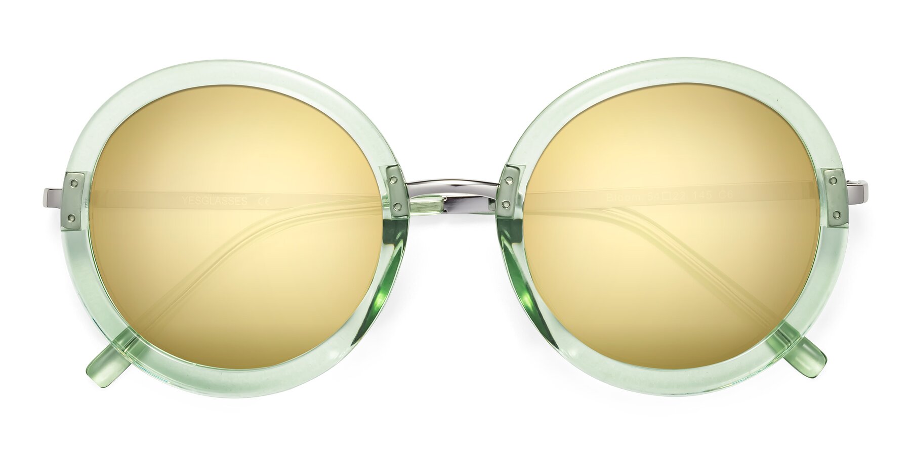 Folded Front of Bloom in Mint Green with Gold Mirrored Lenses