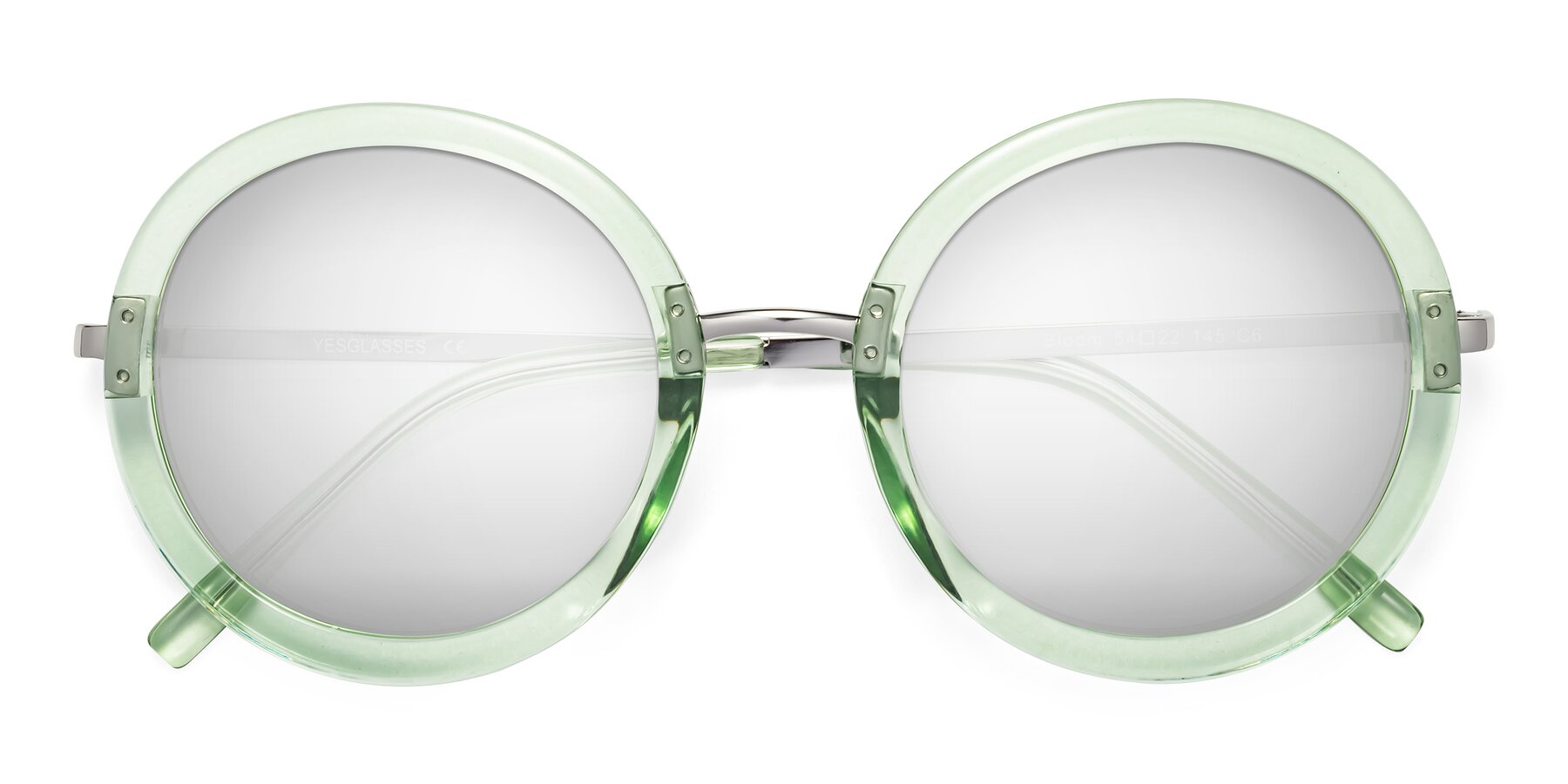 Folded Front of Bloom in Mint Green with Silver Mirrored Lenses