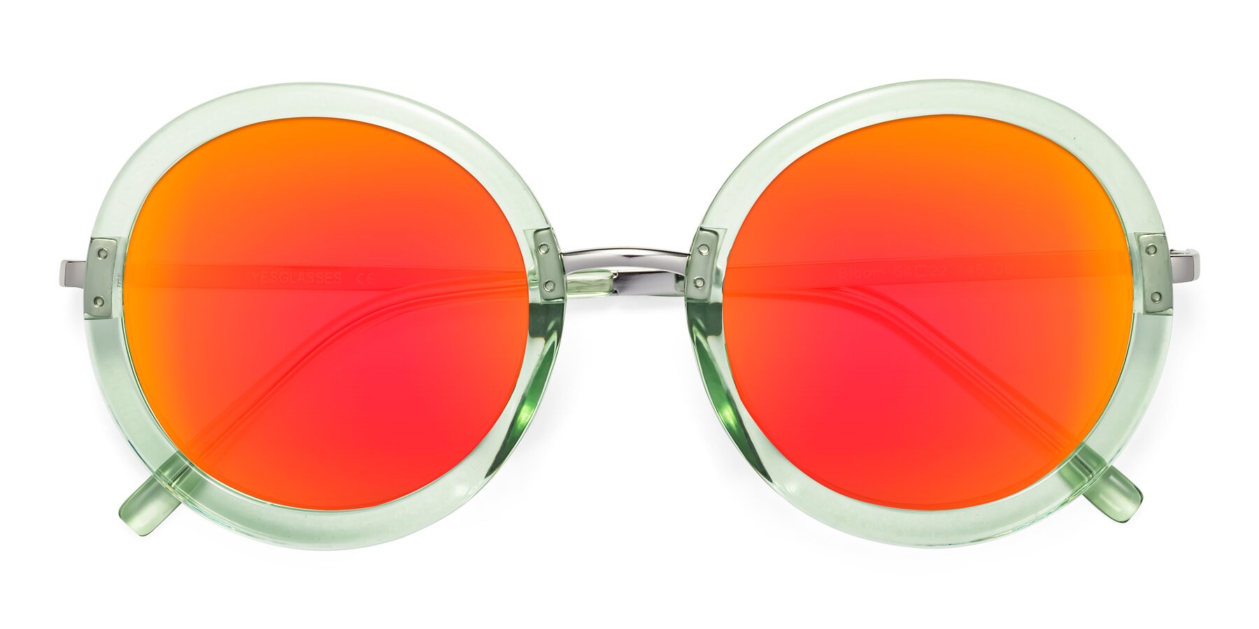 Folded Front of Bloom in Mint Green with Red Gold Mirrored Lenses