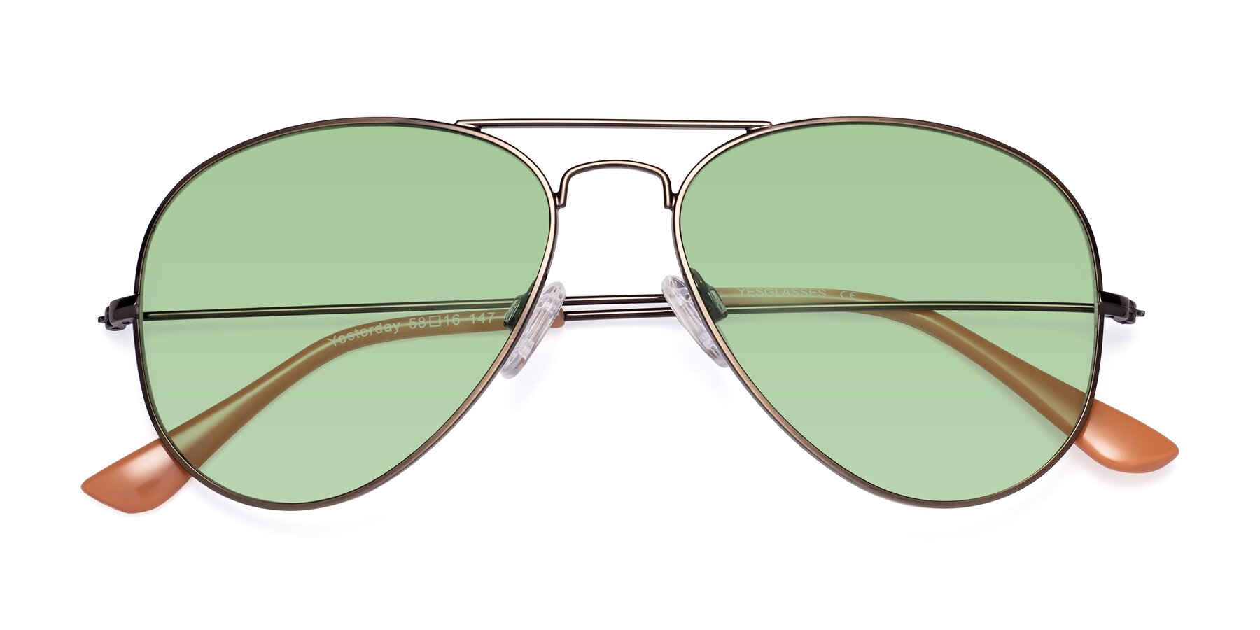 Folded Front of Yesterday in Antique Bronze with Medium Green Tinted Lenses