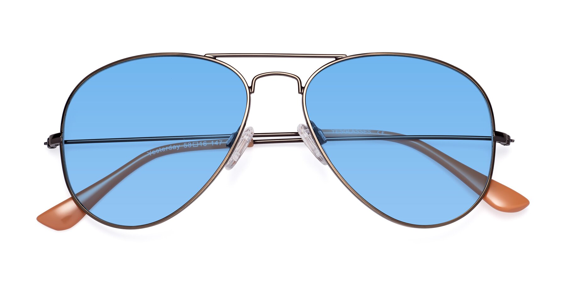 Folded Front of Yesterday in Antique Bronze with Medium Blue Tinted Lenses