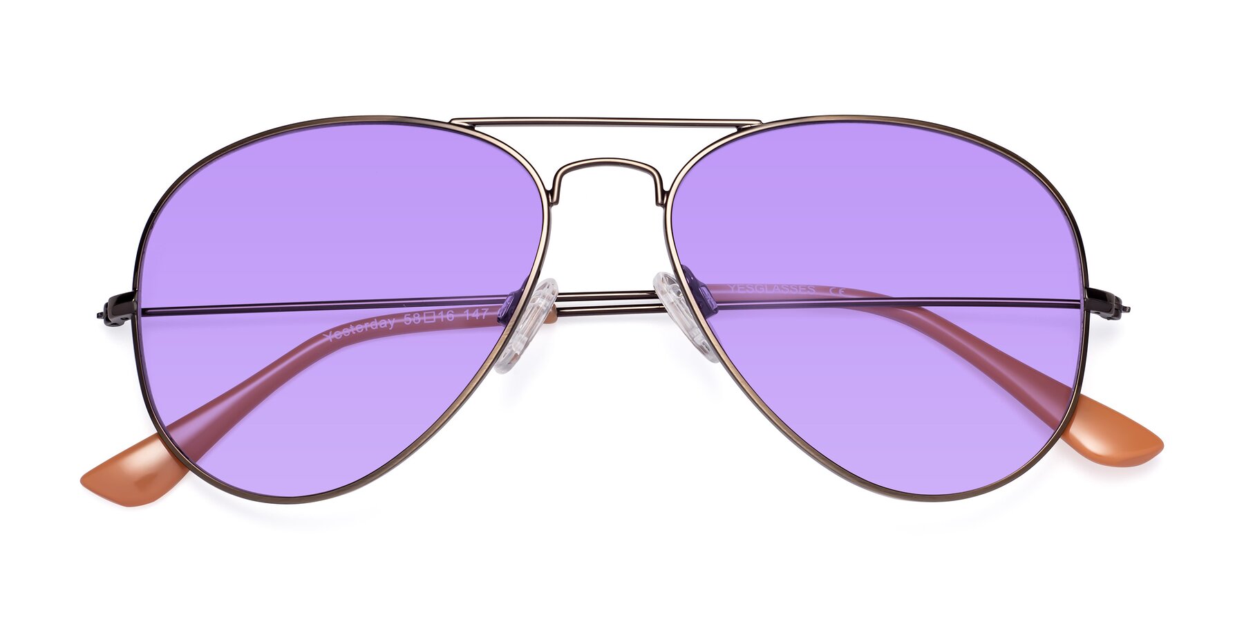 Folded Front of Yesterday in Antique Bronze with Medium Purple Tinted Lenses