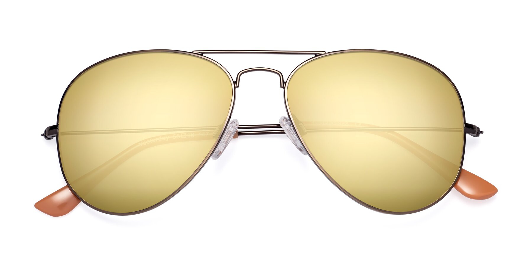 Antique Grandpa Thin Aviator Mirrored Sunglasses with Gold Sunwear Lenses - Yesterday