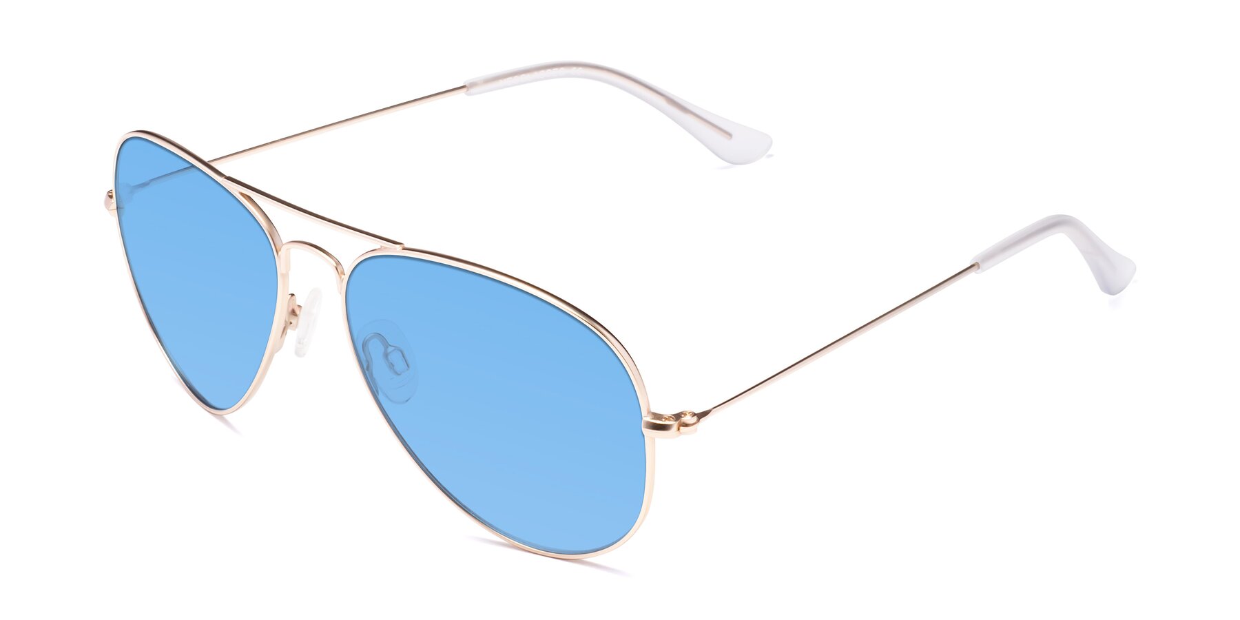 Angle of Yesterday in Jet Gold with Medium Blue Tinted Lenses
