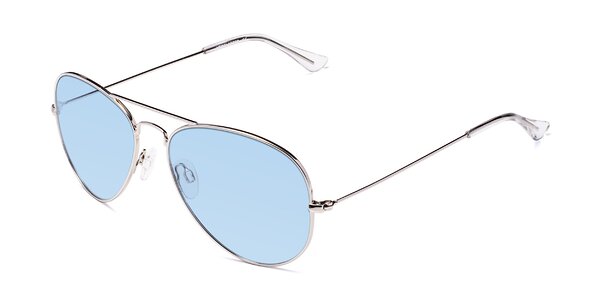 Silver Grandpa Thin Aviator Tinted Sunglasses with Light Blue Sunwear ...