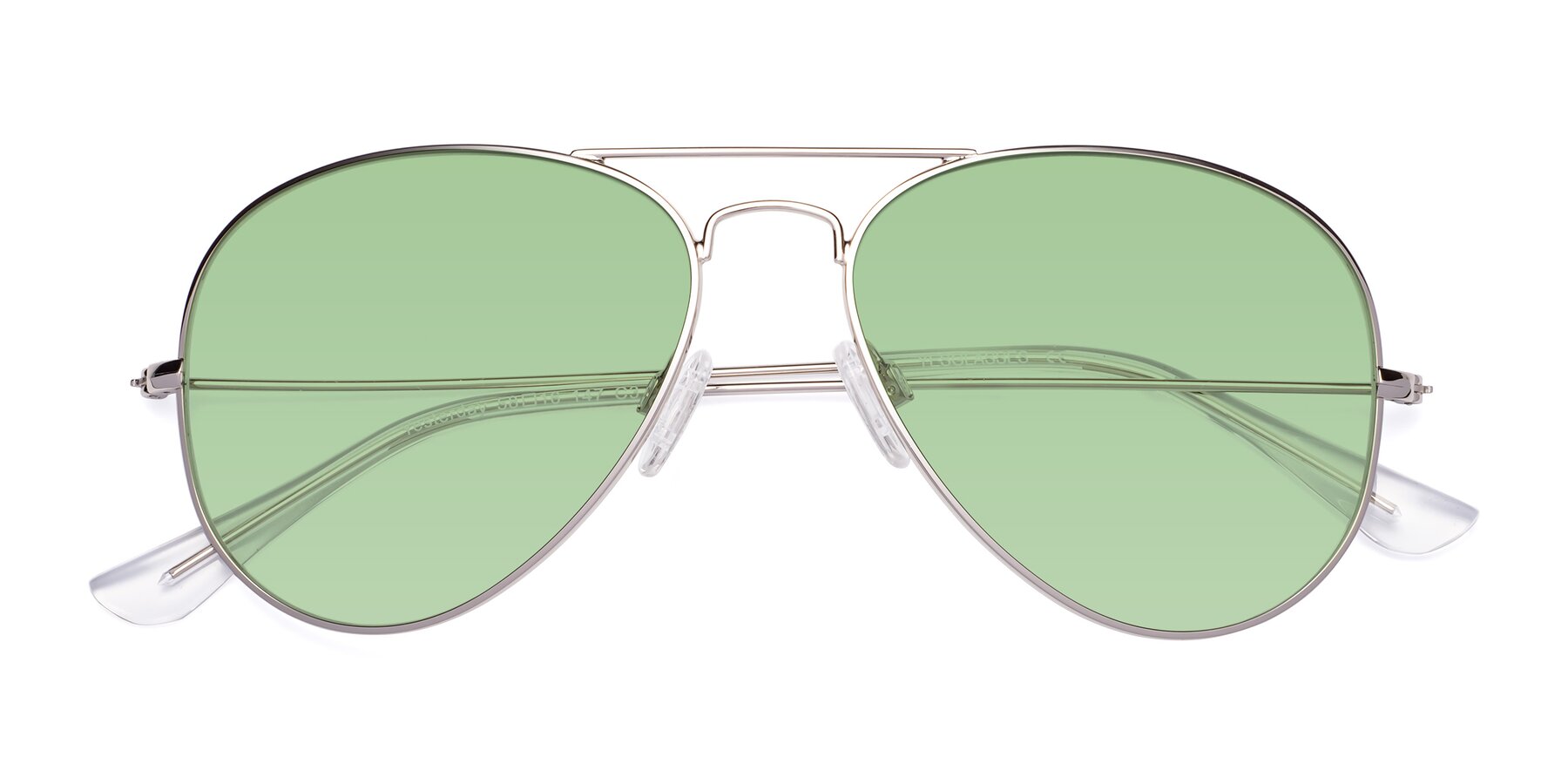 Folded Front of Yesterday in Silver with Medium Green Tinted Lenses