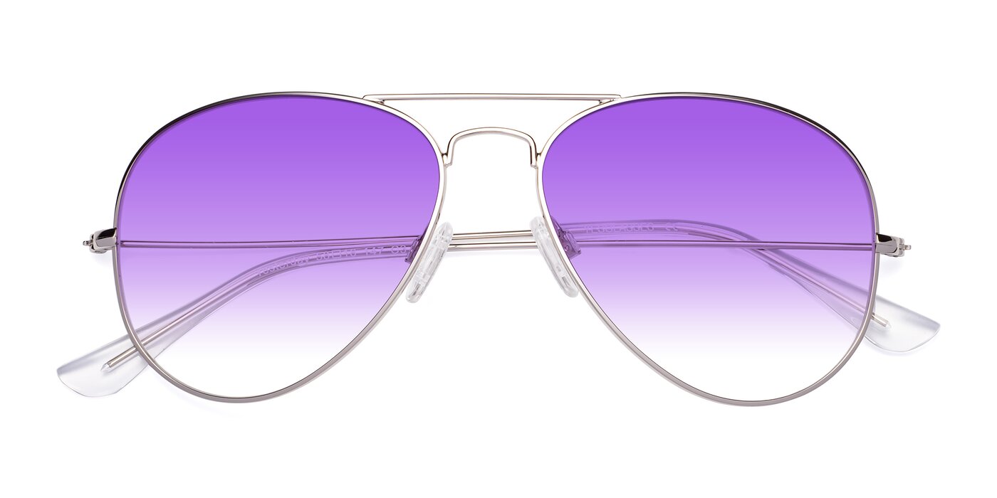 Silver Grandpa Thin Aviator Gradient Sunglasses With Purple Sunwear Lenses Yesterday 4233