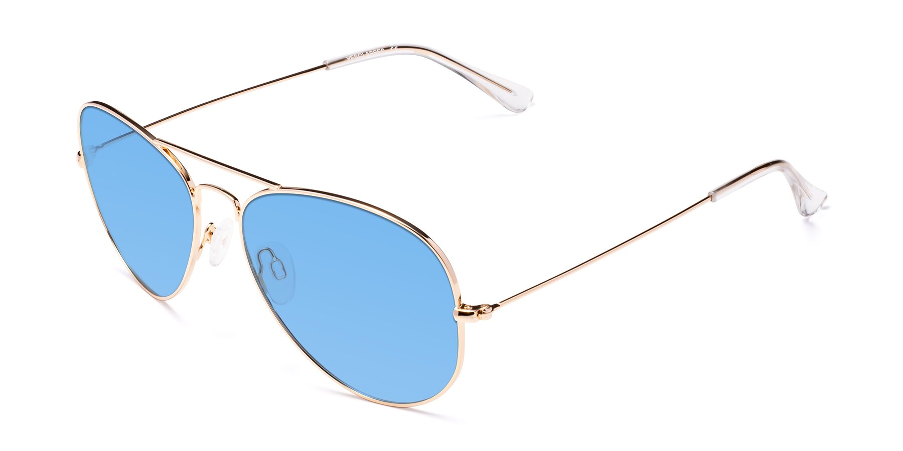 Angle of Yesterday in Shiny Gold with Medium Blue Tinted Lenses