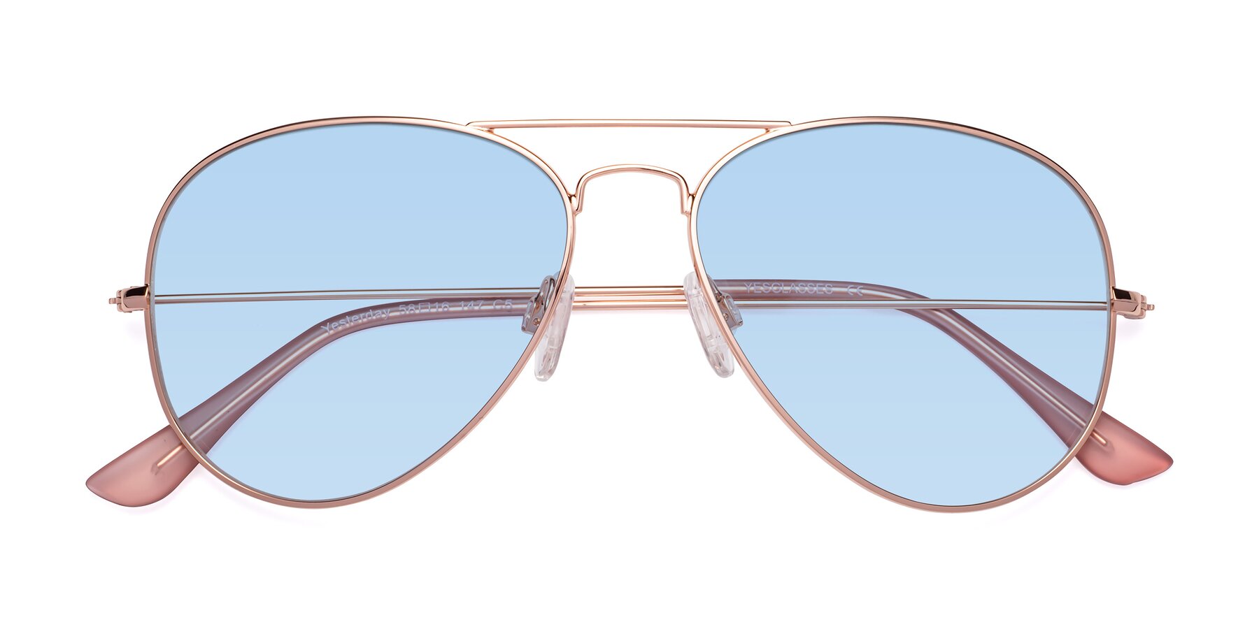 Folded Front of Yesterday in Rose Gold with Light Blue Tinted Lenses