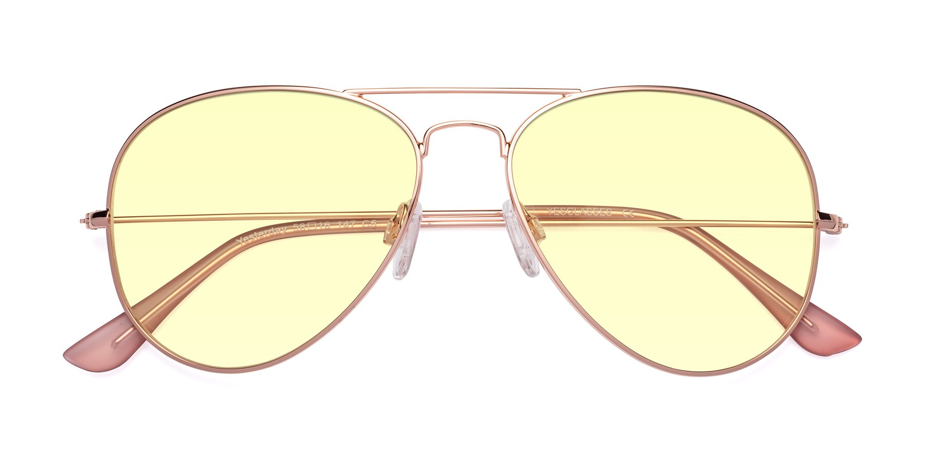 Folded Front of Yesterday in Rose Gold with Light Yellow Tinted Lenses