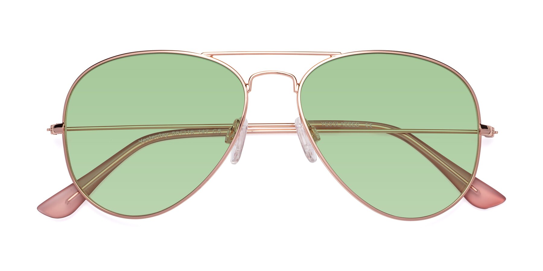 Folded Front of Yesterday in Rose Gold with Medium Green Tinted Lenses