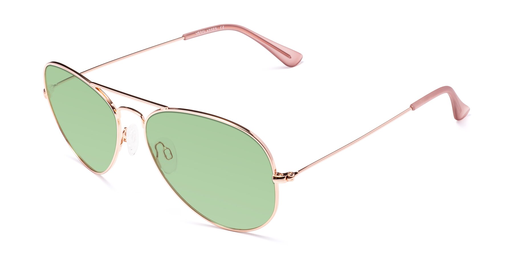 Angle of Yesterday in Rose Gold with Medium Green Tinted Lenses