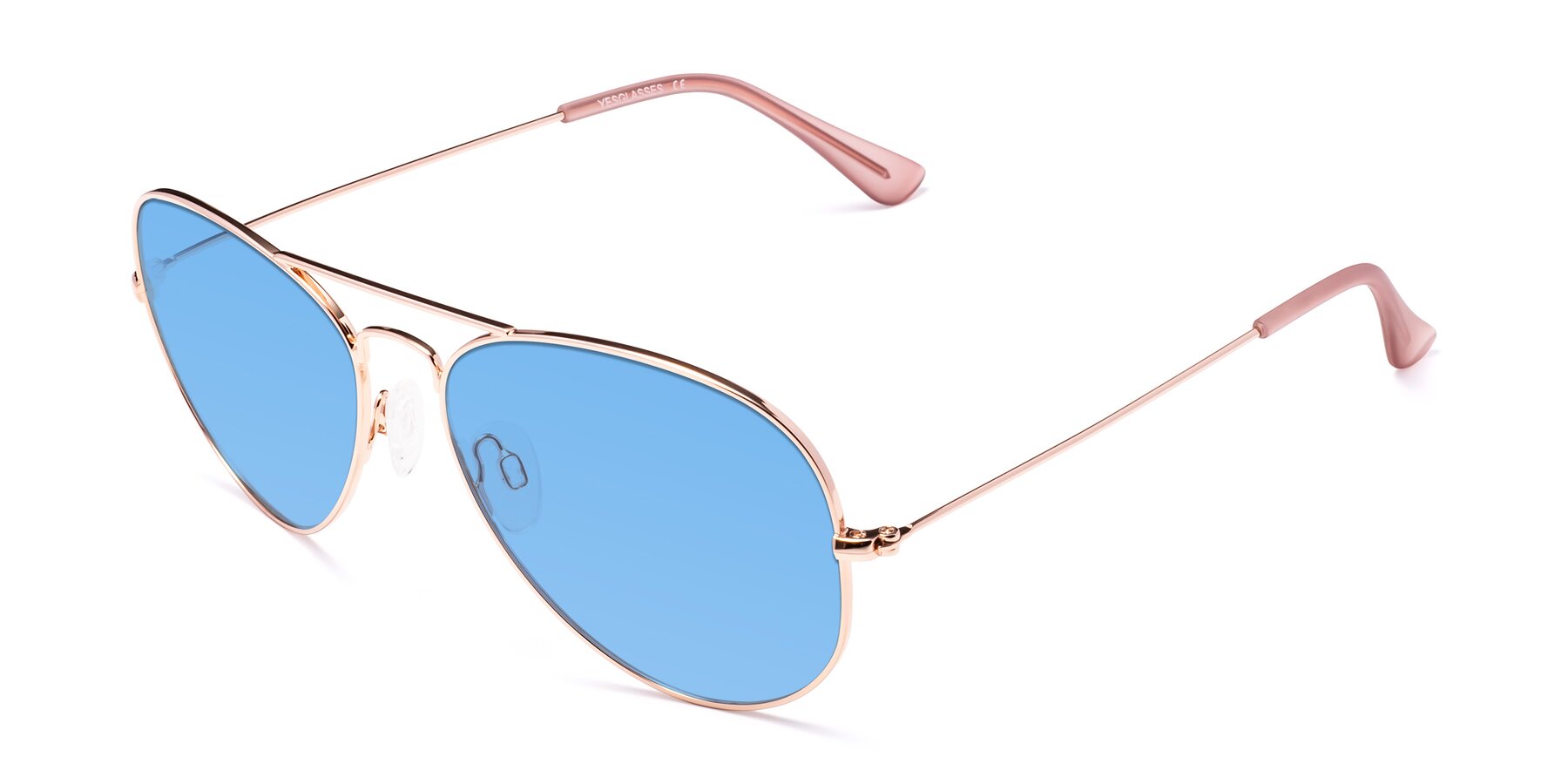 Angle of Yesterday in Rose Gold with Medium Blue Tinted Lenses