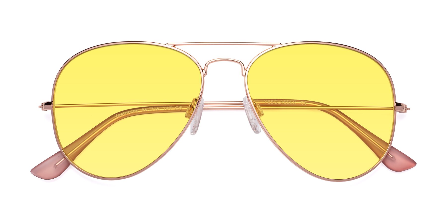 Folded Front of Yesterday in Rose Gold with Medium Yellow Tinted Lenses