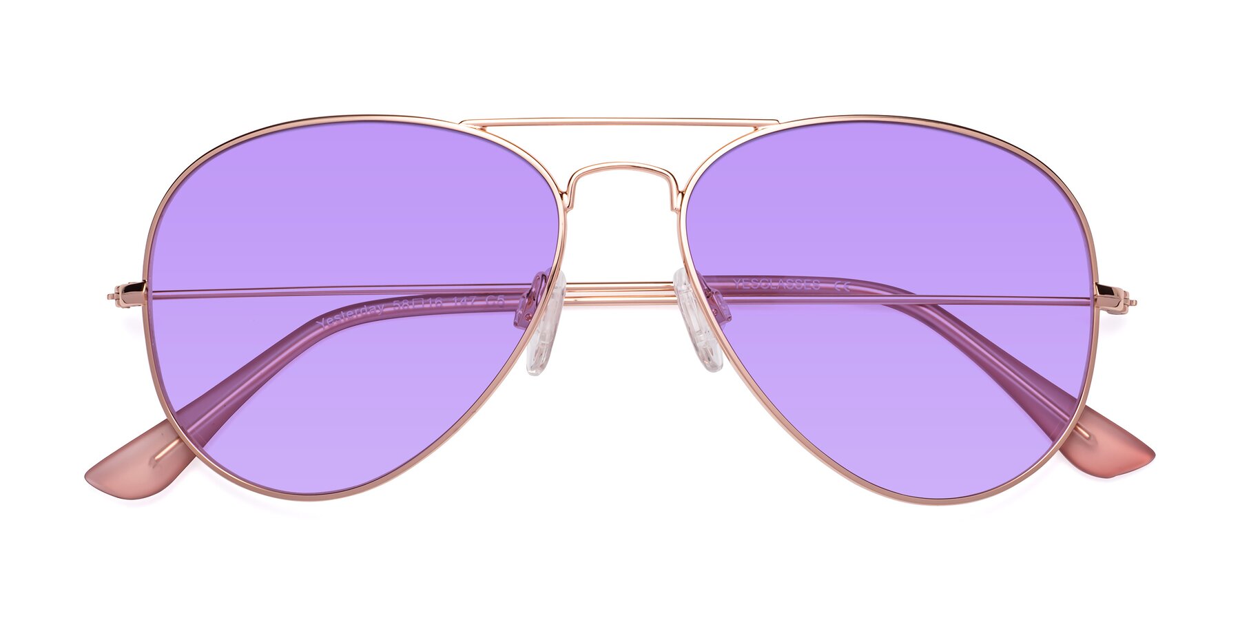 Folded Front of Yesterday in Rose Gold with Medium Purple Tinted Lenses