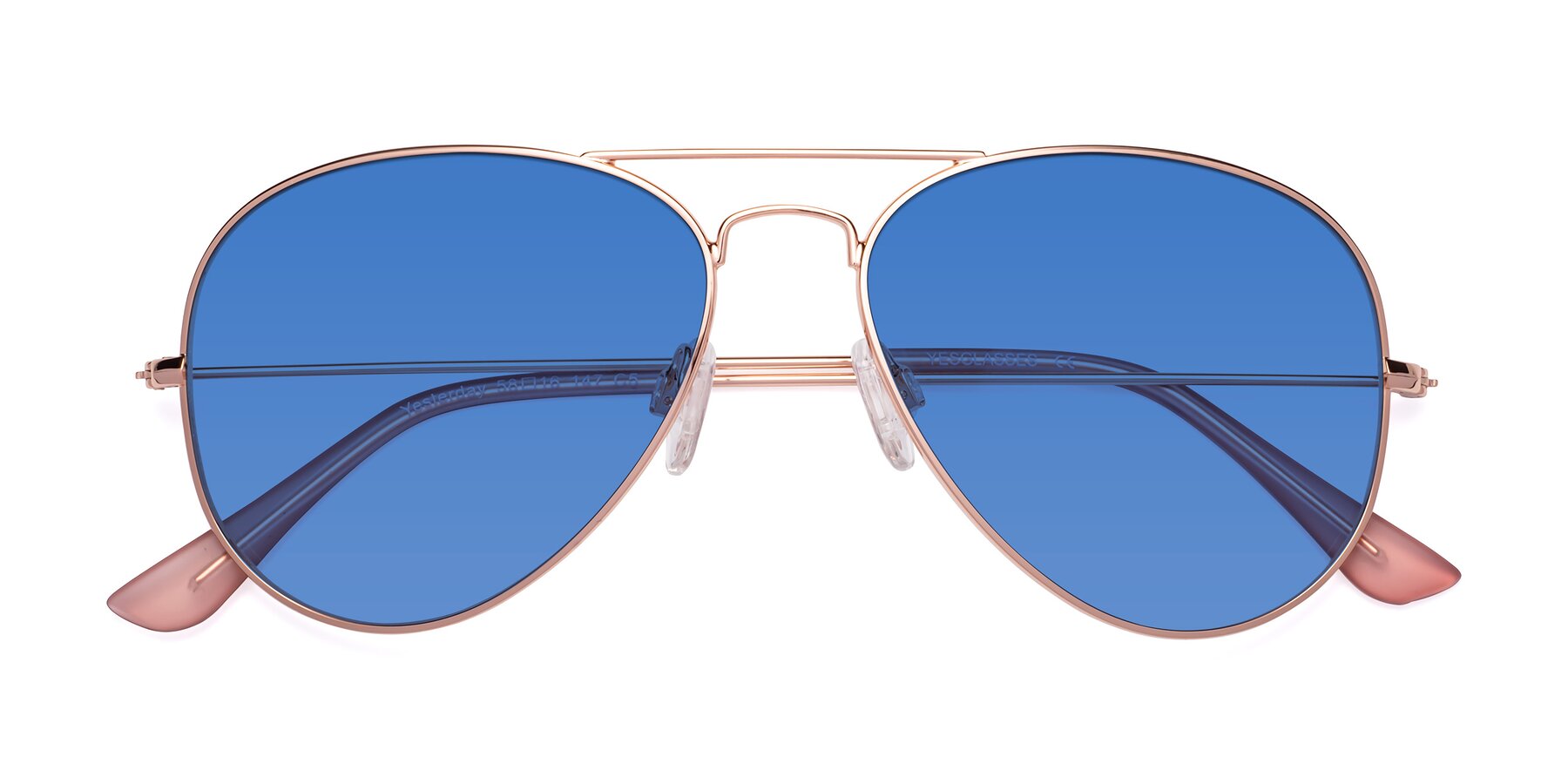 Folded Front of Yesterday in Rose Gold with Blue Tinted Lenses