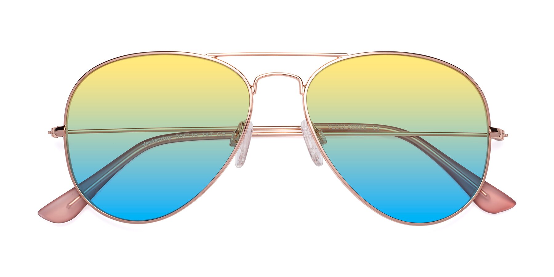 Folded Front of Yesterday in Rose Gold with Yellow / Blue Gradient Lenses