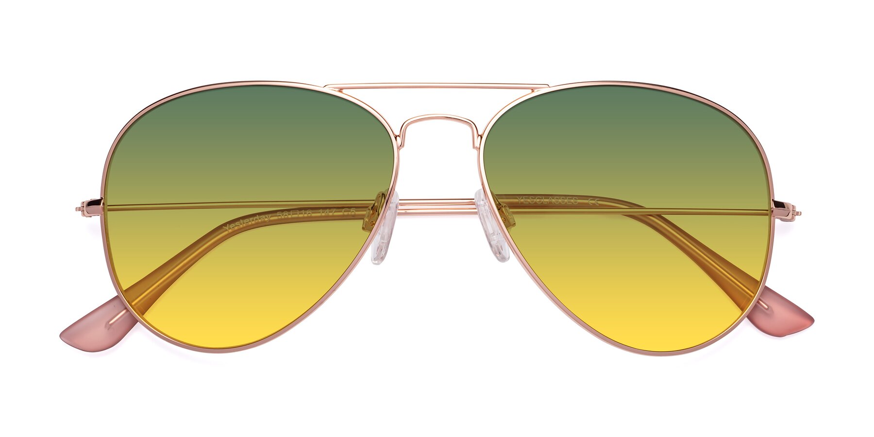 Folded Front of Yesterday in Rose Gold with Green / Yellow Gradient Lenses