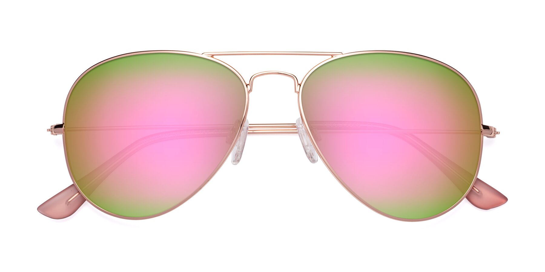 Rose Gold Grandpa Thin Aviator Mirrored Sunglasses with Pink Sunwear Lenses  - Yesterday