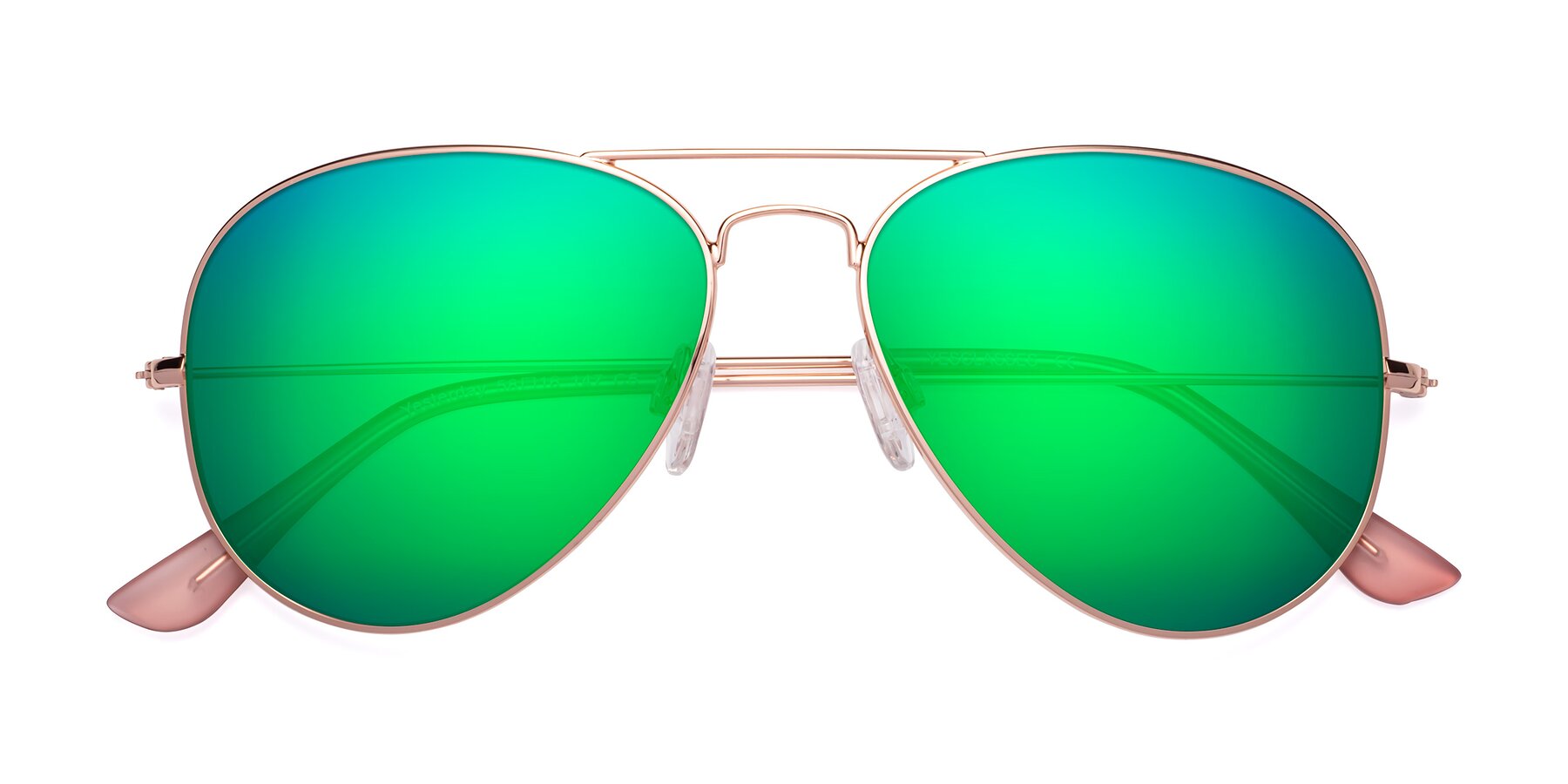 Folded Front of Yesterday in Rose Gold with Green Mirrored Lenses