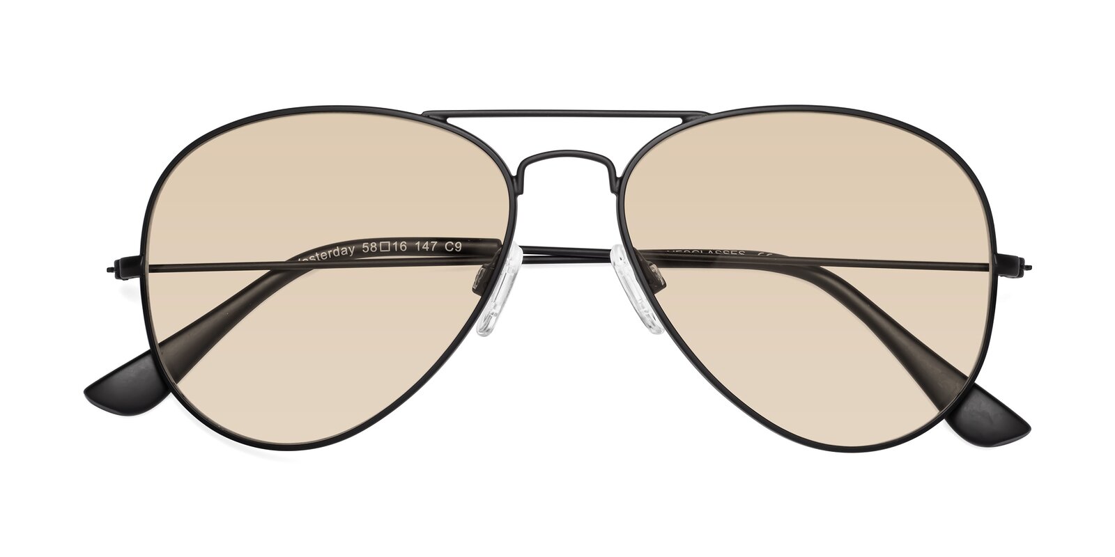 Black Grandpa Thin Aviator Tinted Sunglasses With Light Brown Sunwear Lenses Yesterday