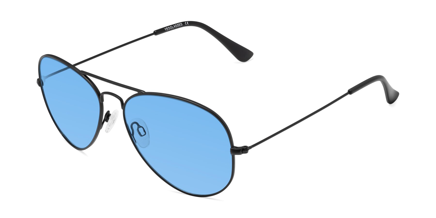 Angle of Yesterday in Black with Medium Blue Tinted Lenses