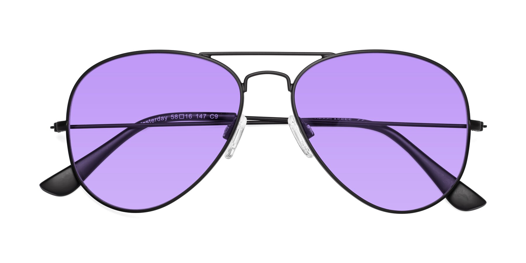 Folded Front of Yesterday in Black with Medium Purple Tinted Lenses