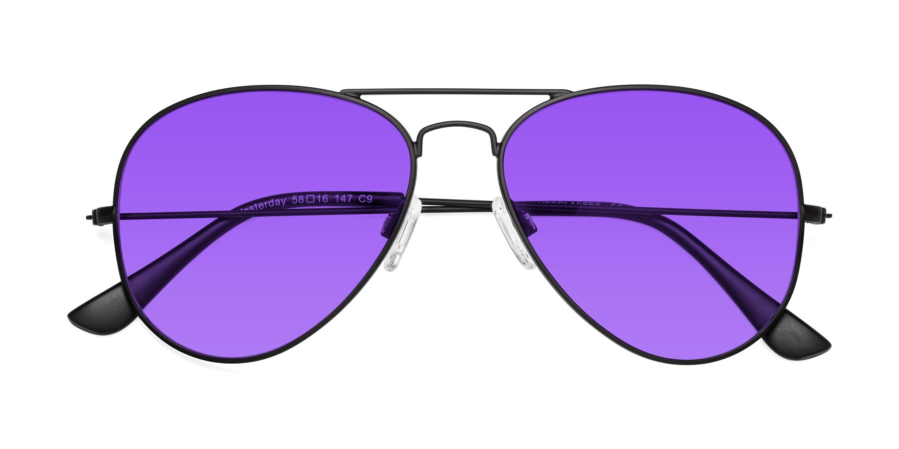 Folded Front of Yesterday in Black with Purple Tinted Lenses
