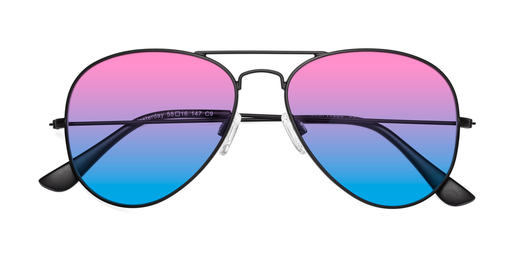 Folded Front of Yesterday in Black with Pink / Blue Gradient Lenses