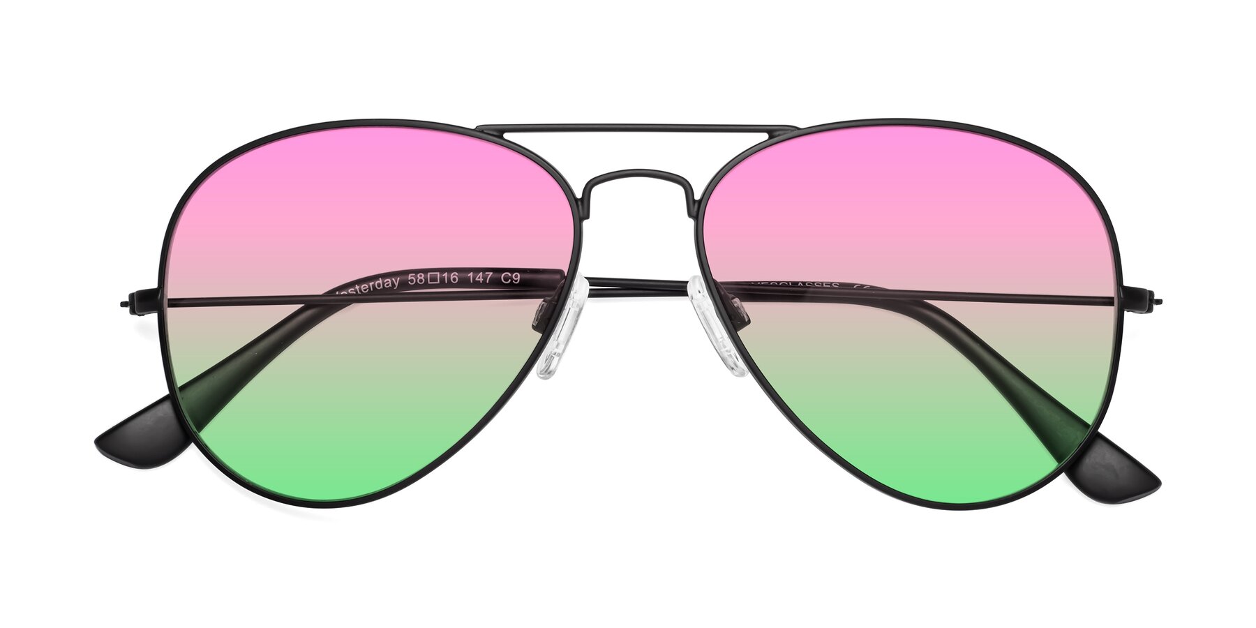 Folded Front of Yesterday in Black with Pink / Green Gradient Lenses