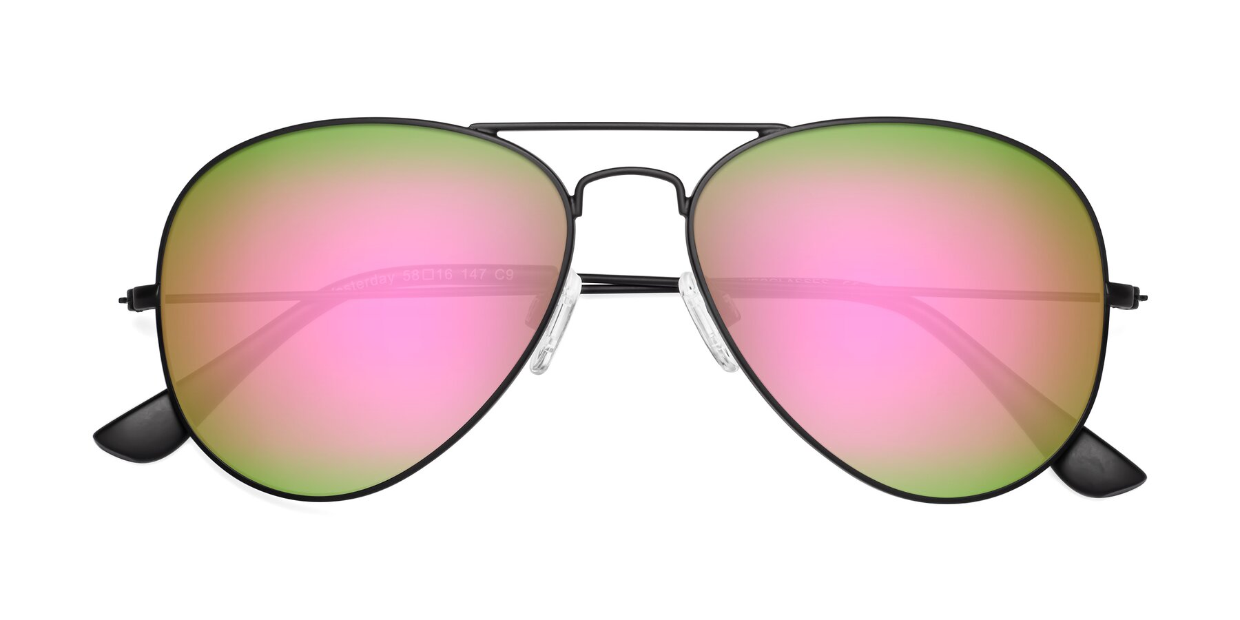 Folded Front of Yesterday in Black with Pink Mirrored Lenses