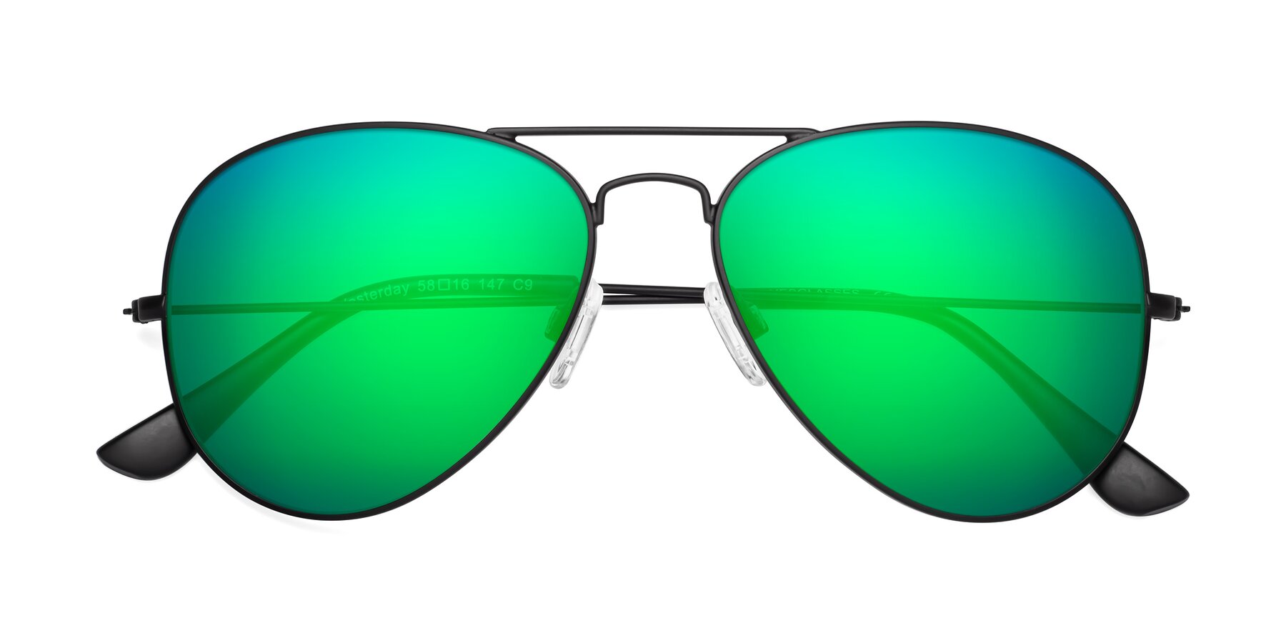 Folded Front of Yesterday in Black with Green Mirrored Lenses