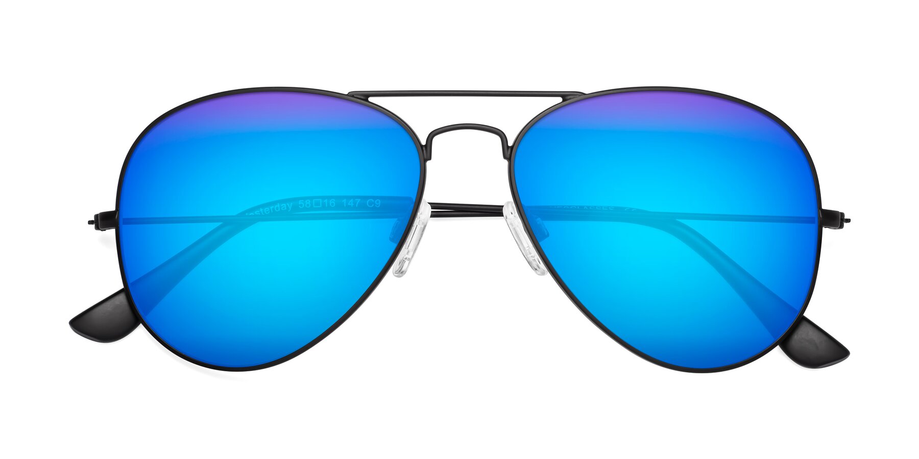 Folded Front of Yesterday in Black with Blue Mirrored Lenses