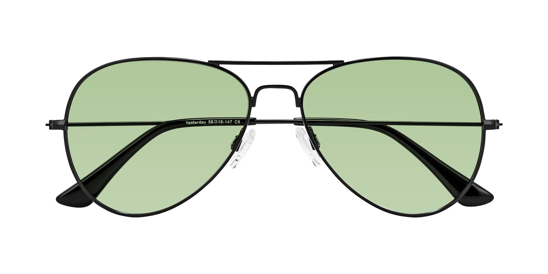Folded Front of Yesterday in Black with Medium Green Tinted Lenses