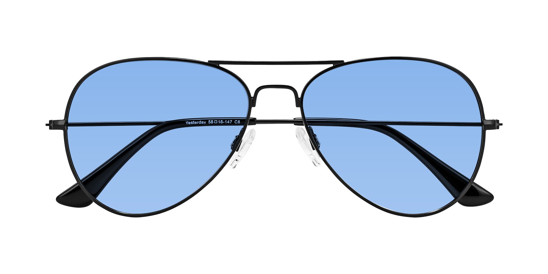 Folded Front of Yesterday in Black with Medium Blue Tinted Lenses