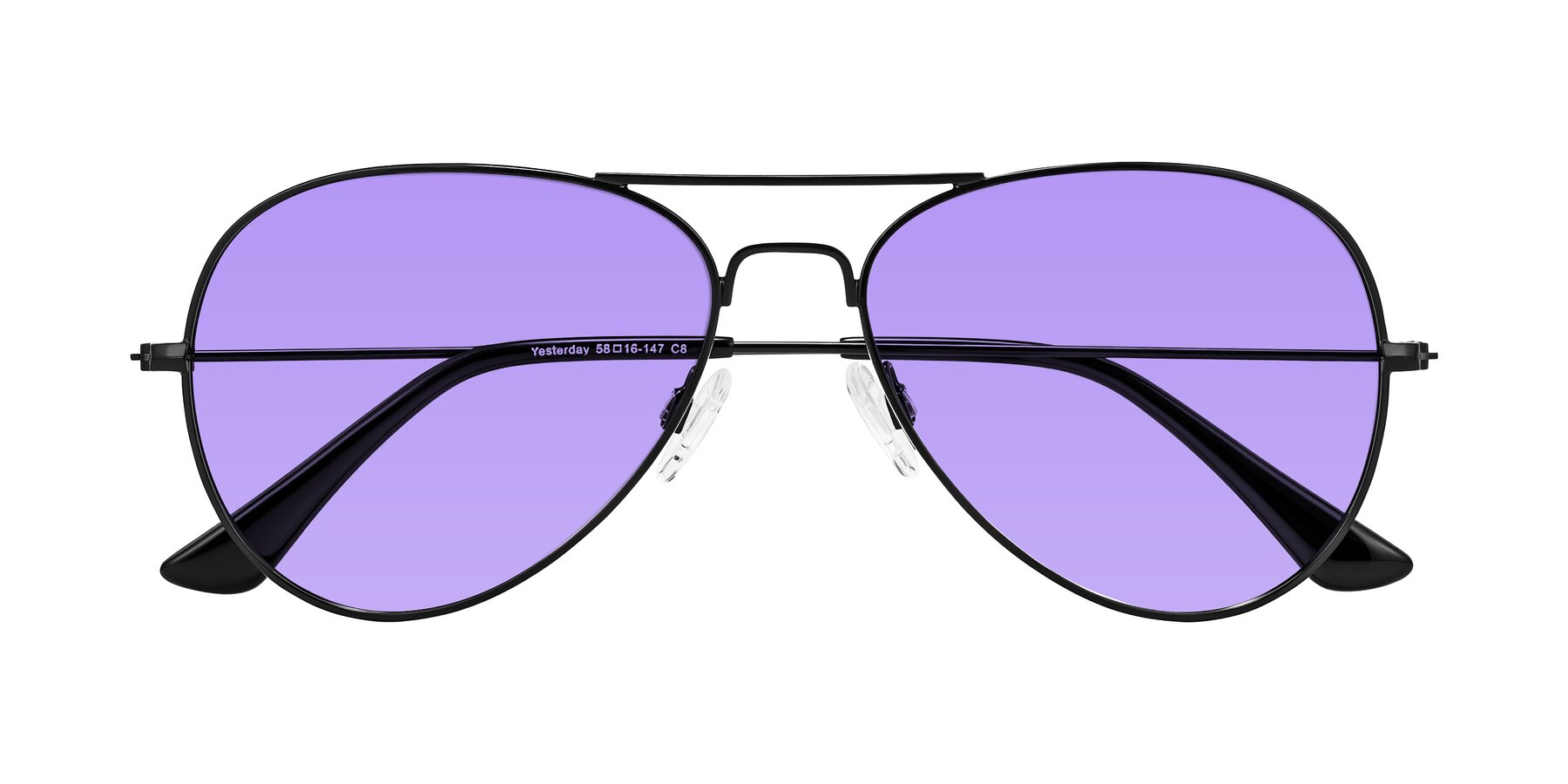 Folded Front of Yesterday in Black with Medium Purple Tinted Lenses