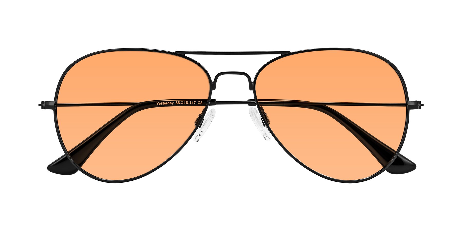 Folded Front of Yesterday in Black with Medium Orange Tinted Lenses