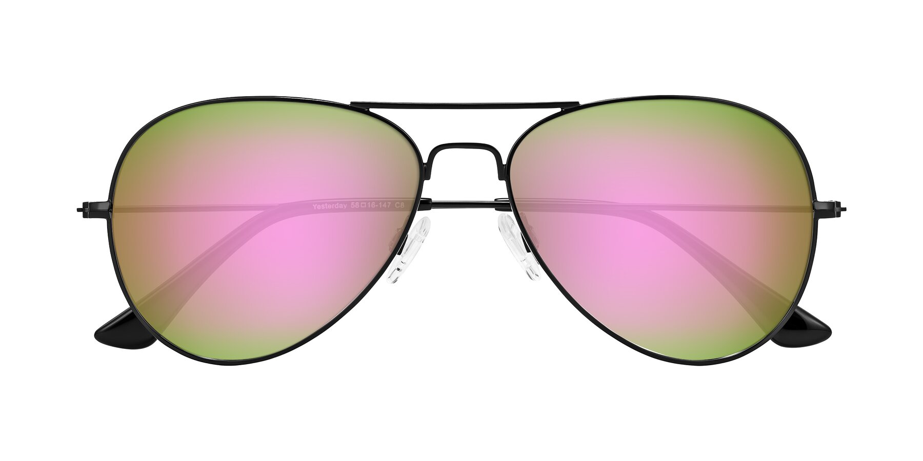 Folded Front of Yesterday in Black with Pink Mirrored Lenses