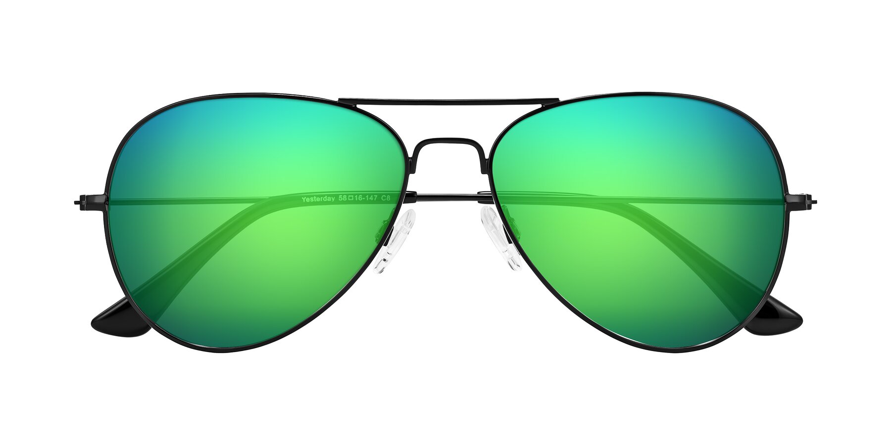 Folded Front of Yesterday in Black with Green Mirrored Lenses