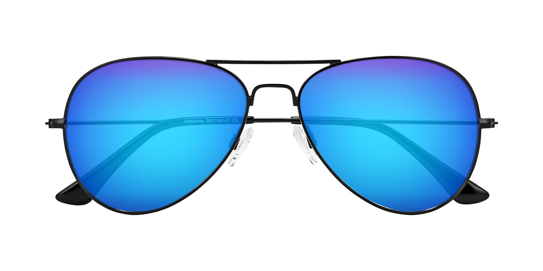 Folded Front of Yesterday in Black with Blue Mirrored Lenses