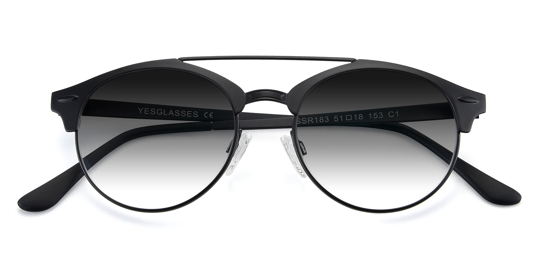 Folded Front of SSR183 in Black with Gray Gradient Lenses
