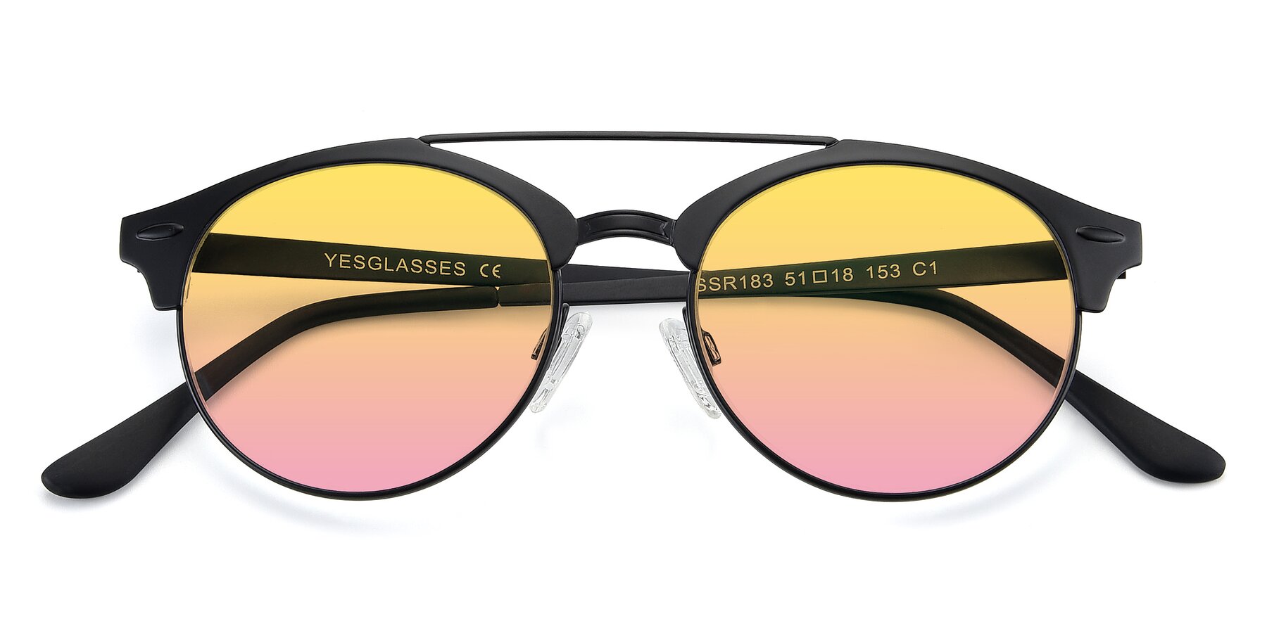 Folded Front of SSR183 in Black with Yellow / Pink Gradient Lenses
