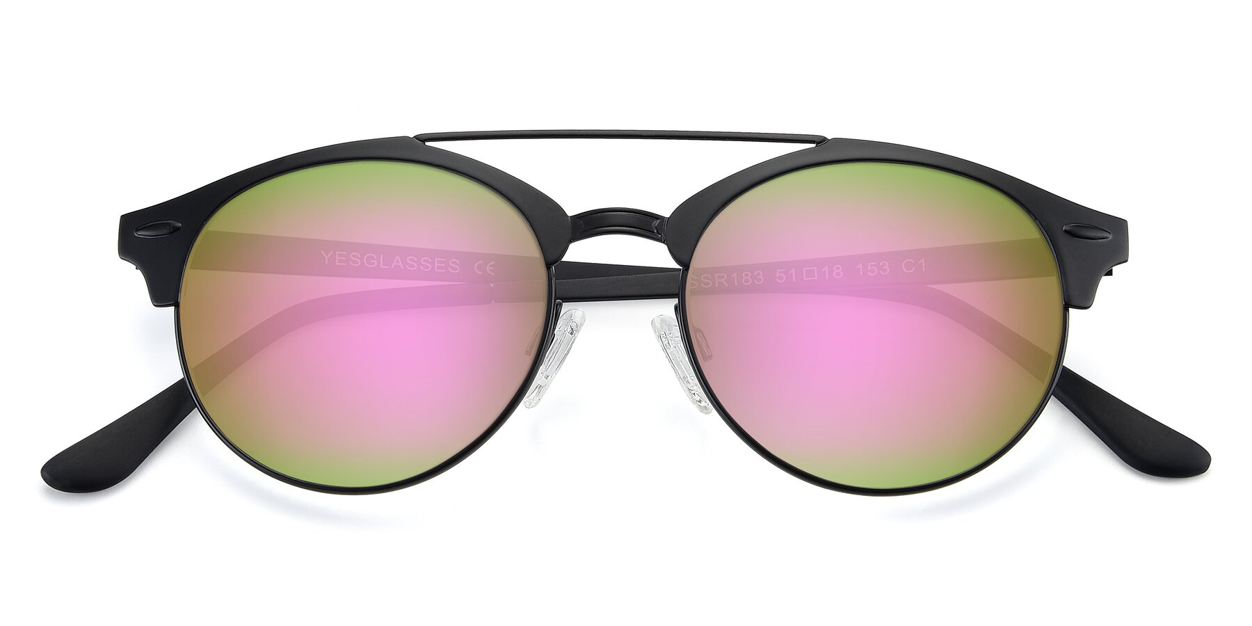 Folded Front of SSR183 in Black with Pink Mirrored Lenses